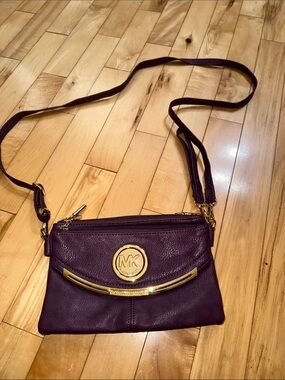 Michael Kors Plum Leather Crossbody with Gold Accents